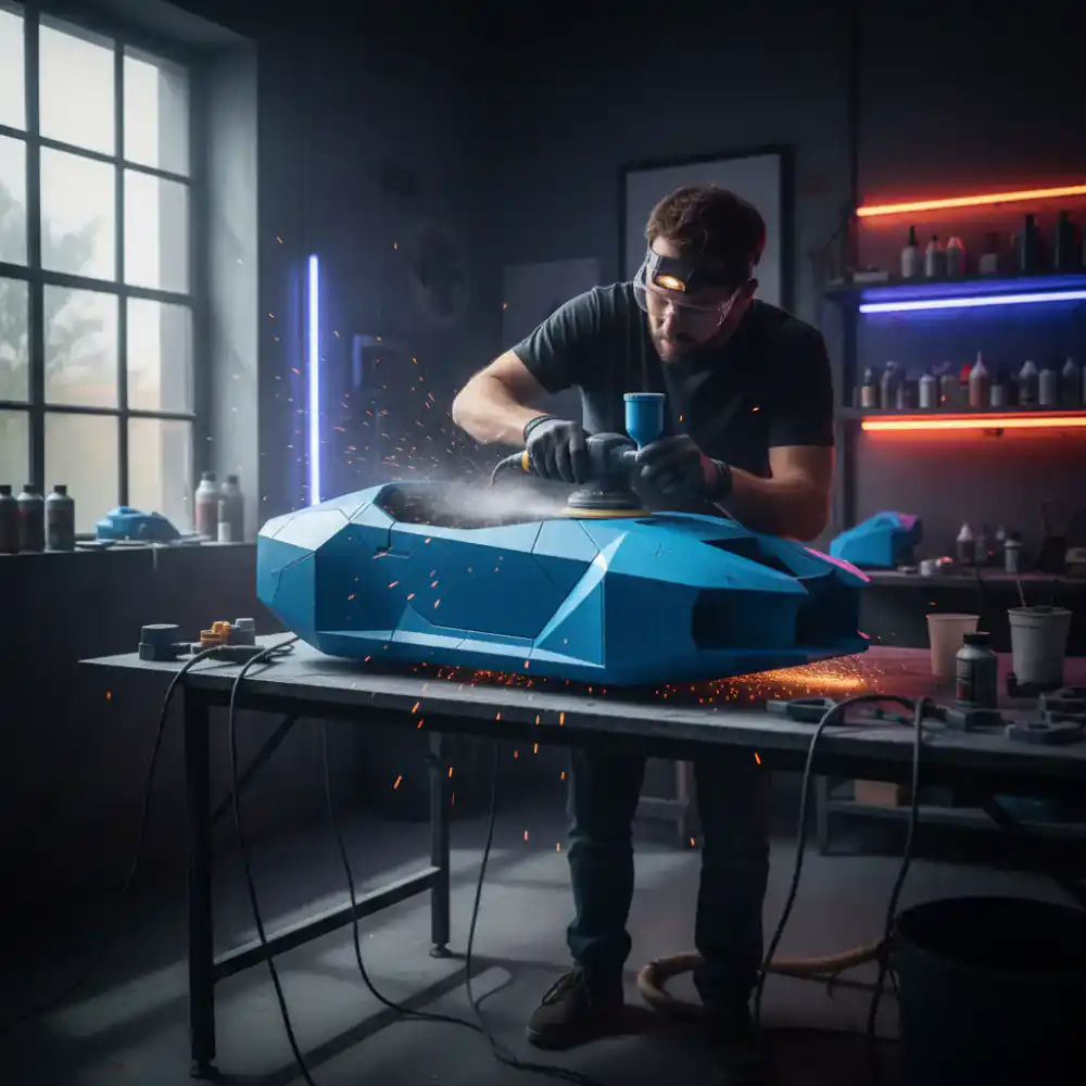 Post-processing specialist sanding and painting a 3D printed prototype